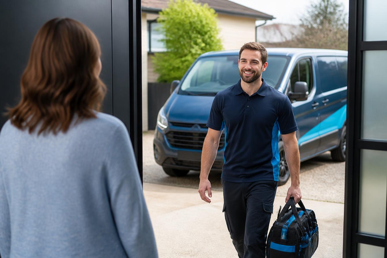 Premier Digital Systems engineer arriving at a customer's home